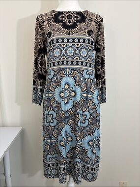 dm Collection Medallion Midi Dress in Light Blue and Black/Tan 6